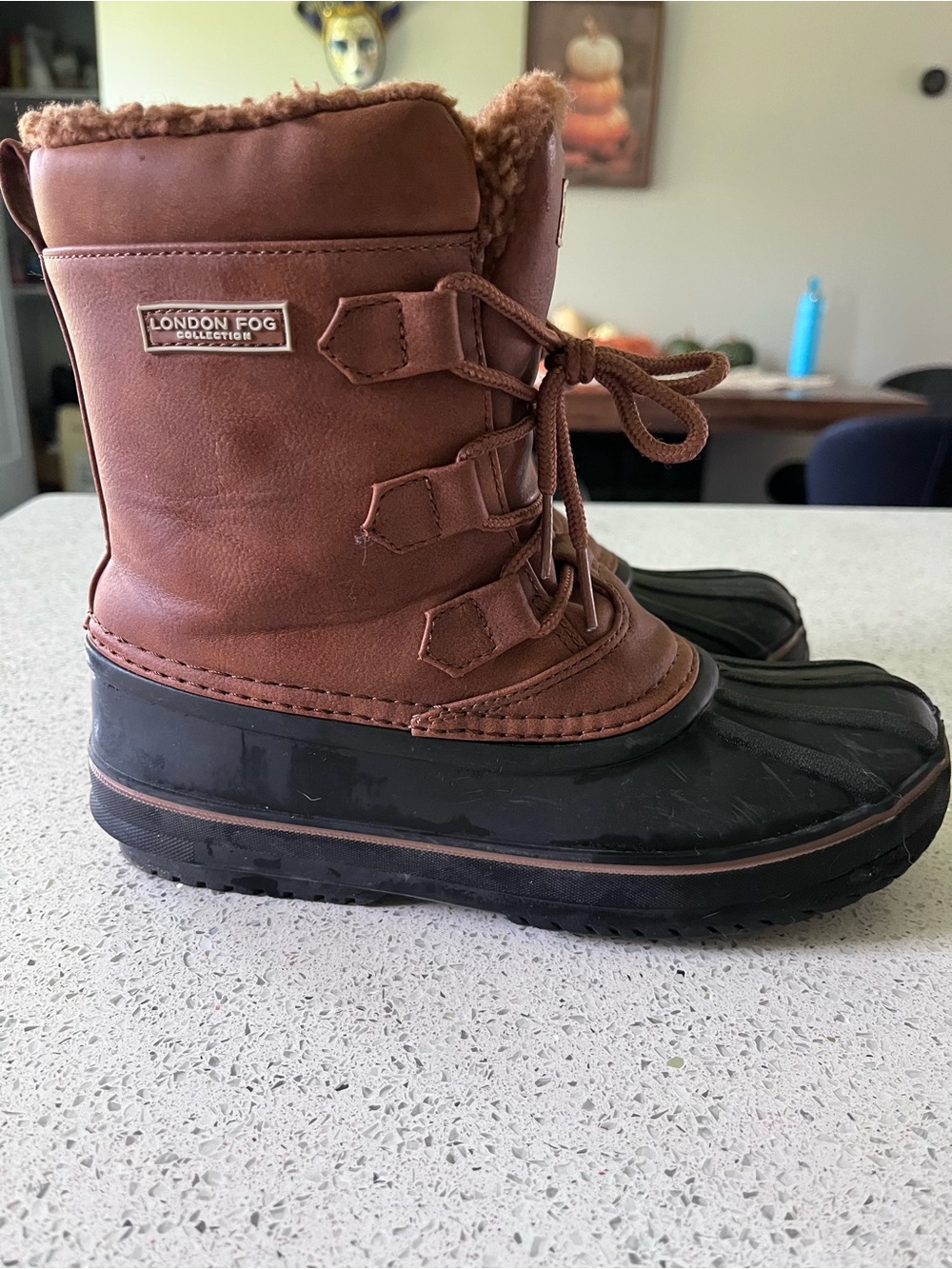 London Fog Kids Brown and Black Waterproof Lace-Up Snow Boots